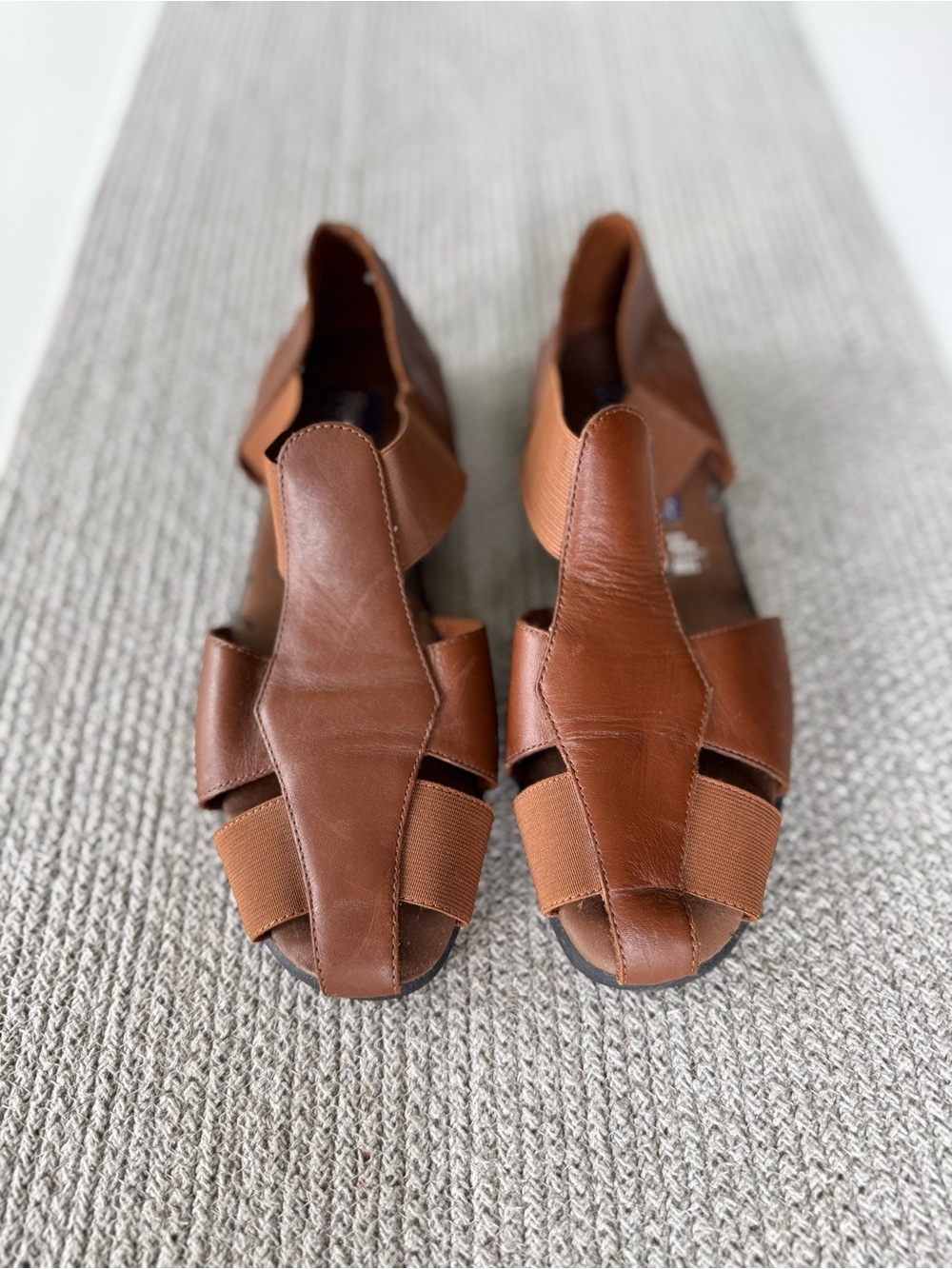 Vintage 90’s Fashion Bug Brown Leather Woven Slip On Flats Sandals Sz 10